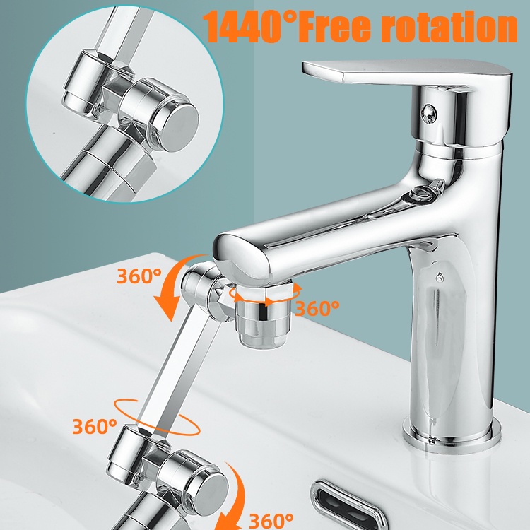 Kran Air Mekanik Lengan Putar 1440derajat Anti Cipratan Universal Extender/Keran Stopkontak Ganda Memperpanjang Stopkontak Air/Bubbler Wastafel Toilet/Fitting Keran