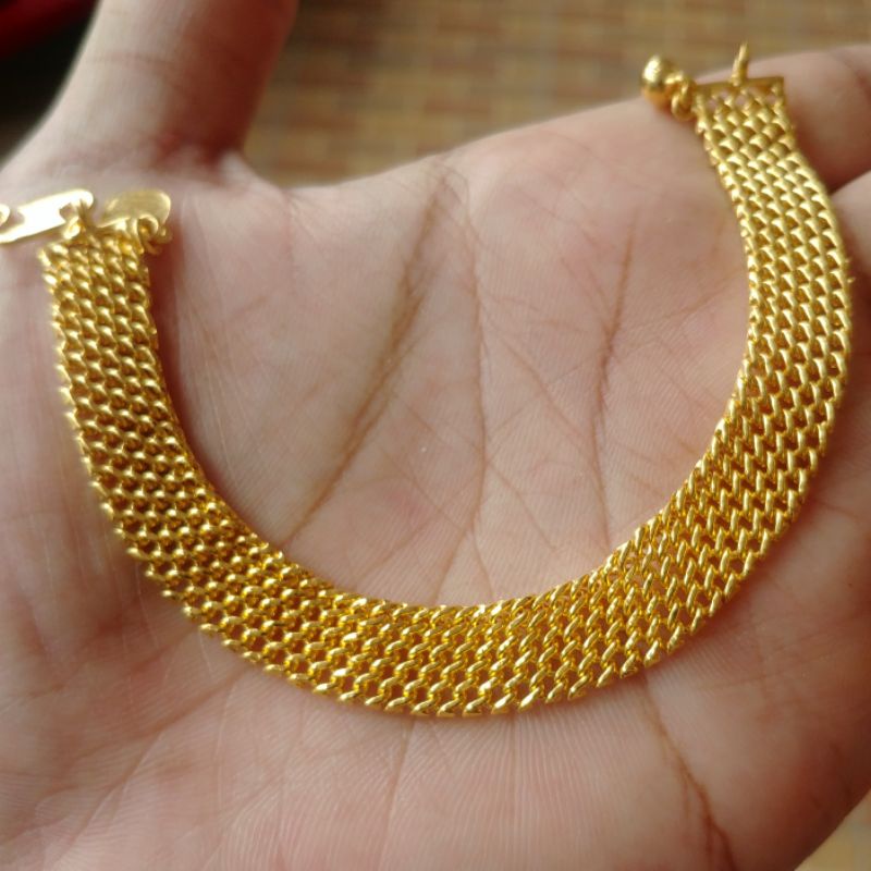 Gelang Rantai Medan Lebar Lapis Emas Kuning