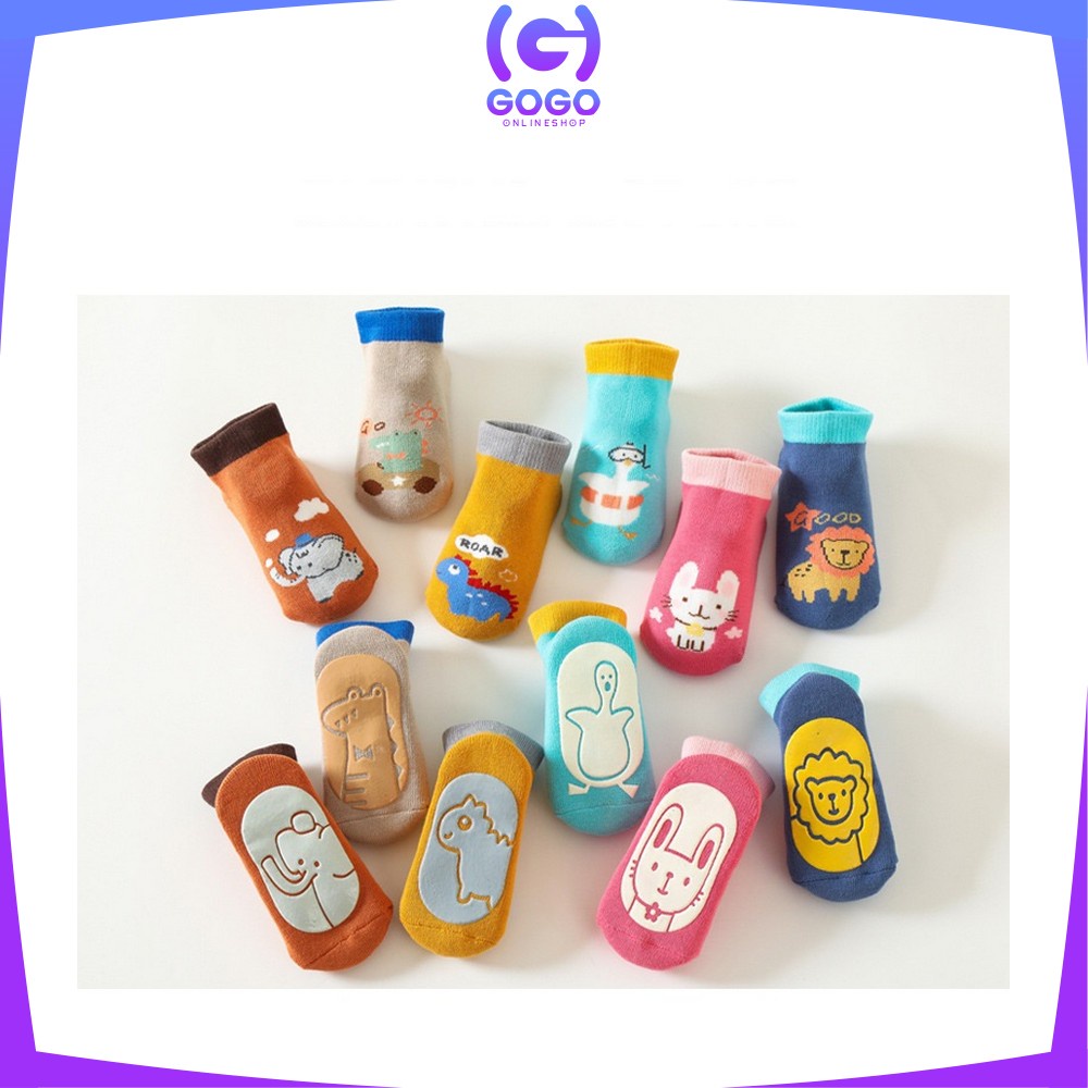 GOGO-P543 Kaos Kaki Anak Bayi Antislip Unisex Model Animal Gambar Timbul / Kaus Kaki Bayi Pendek Baby Socks Anak Laki Laki Perempuan Anti Licin