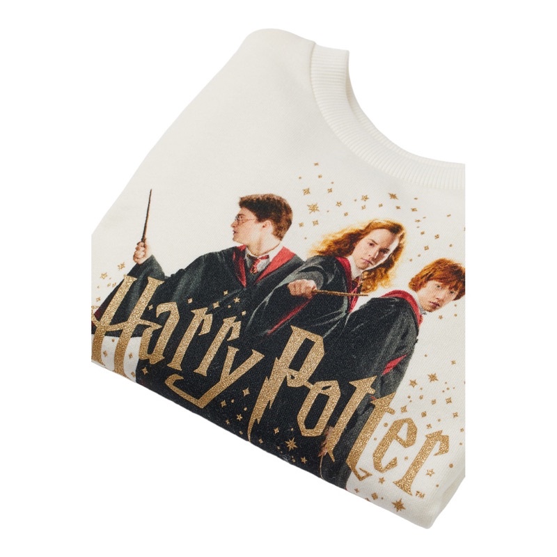 ( 8.8 ) Crewneck Sweatshirt H&amp;M Unisex Sablon Potter Cream, Flecee Katun Lembut Tebal, Free Papperbag