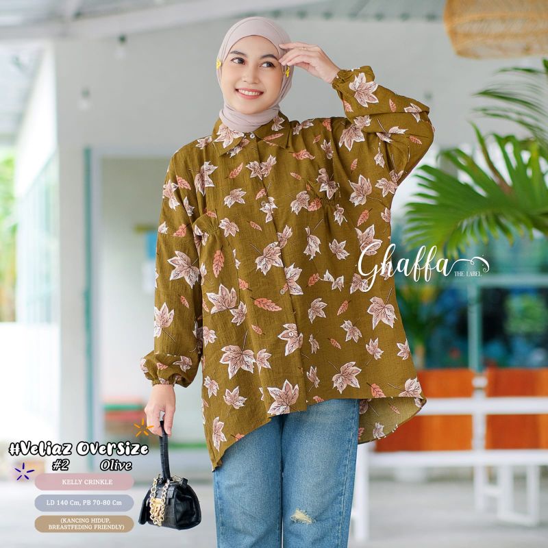 VELIAZ OVERSIZE #2 BY GHAFFA THE LABEL / BLOUSE JUMBO MOTIF MUSLIMAH / Atasan wanita crincle premium
