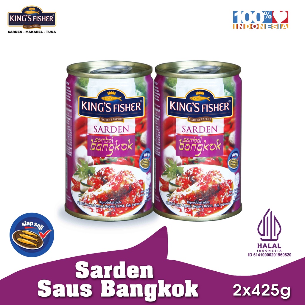 

King's Fisher Paket 2 pcs Sarden saus bangkok Makanan Kaleng 425 gr