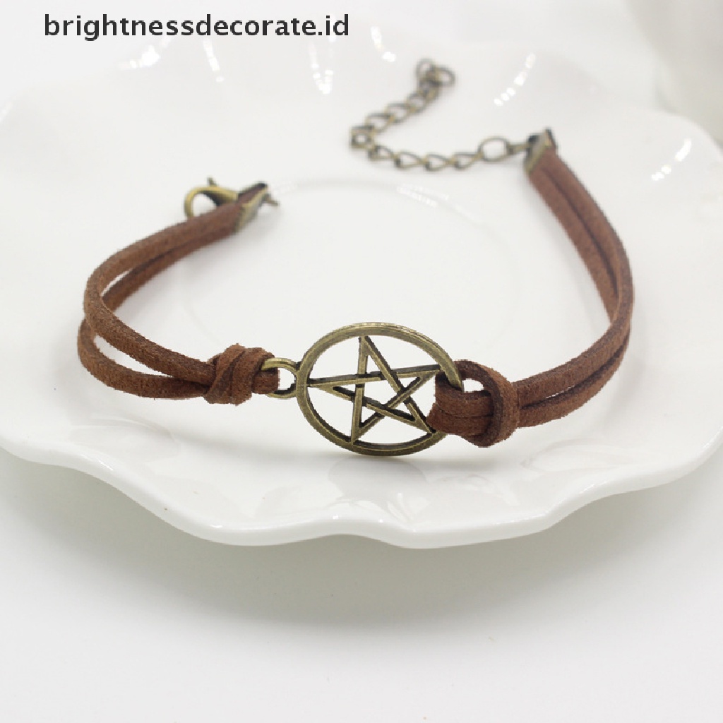 [Birth] Mode Baru Terinspirasi Gelang Retro Bronze Pentagram Pendant Gelang Tali Coklat [ID]