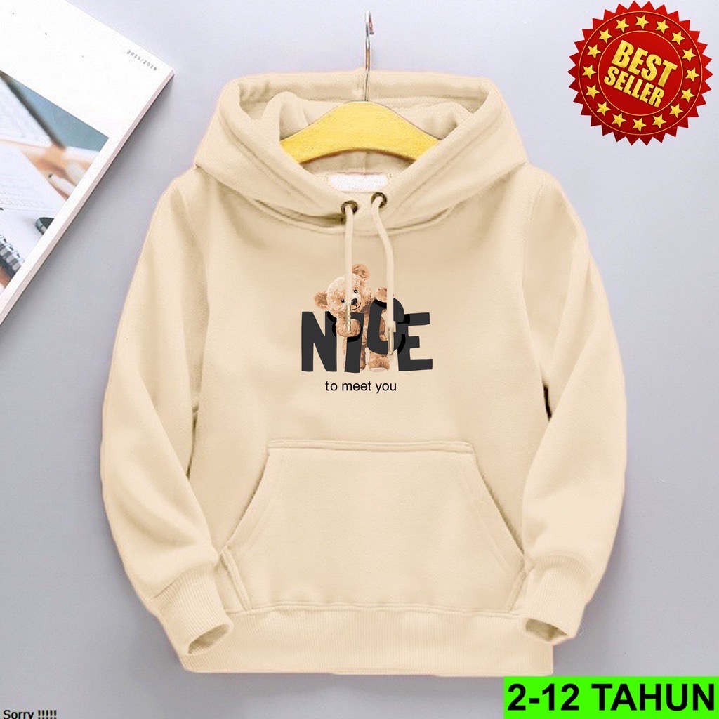 Jumper Hoodie Anak Beruang NICE II Jaket Hoodie Anak Viral II Sweater Hoodie Kids Sz M - XL ( Laki Laki &amp; Peremepuan )