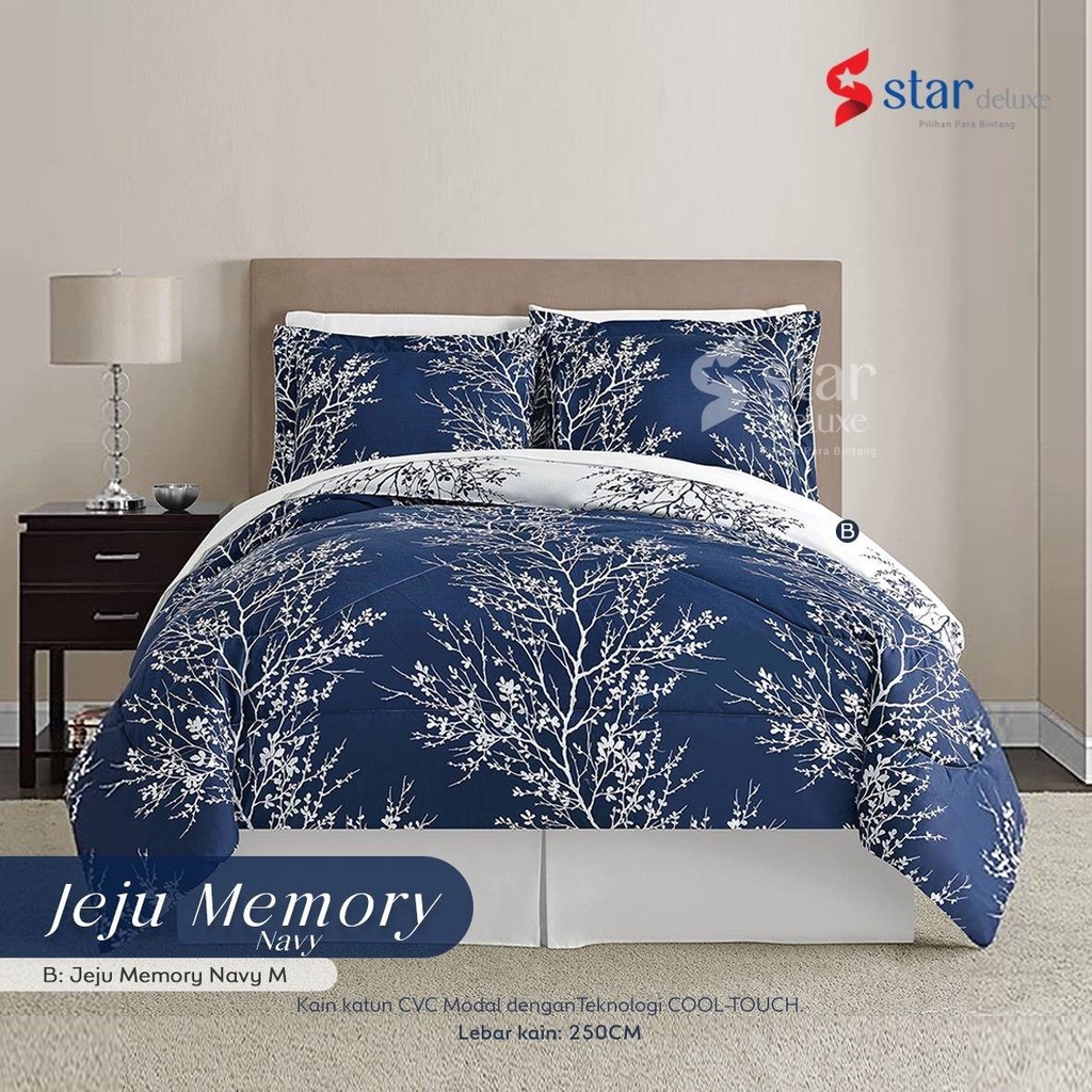Sprei Set Premium Katun STAR Motif Jeju Memory Saphire