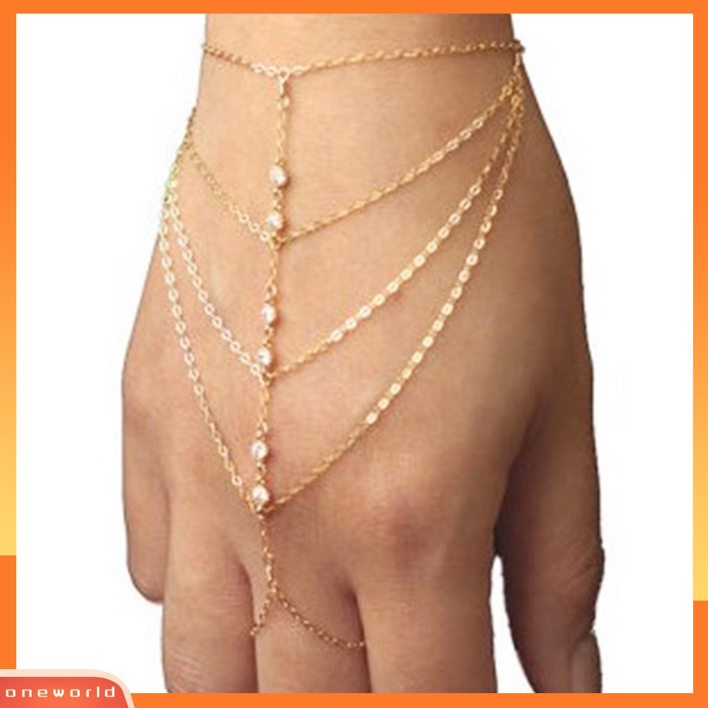 {oneworld} Selebriti Budak Rantai Link Jari Cincin Hand Harness Gelang Perhiasan Tari Pantai