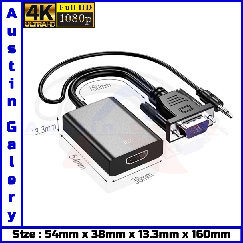 Adapter VGA Male Input TO HDMI Female Output With Audio Input Full HD1080P Untuk PC Komputer TV Projector