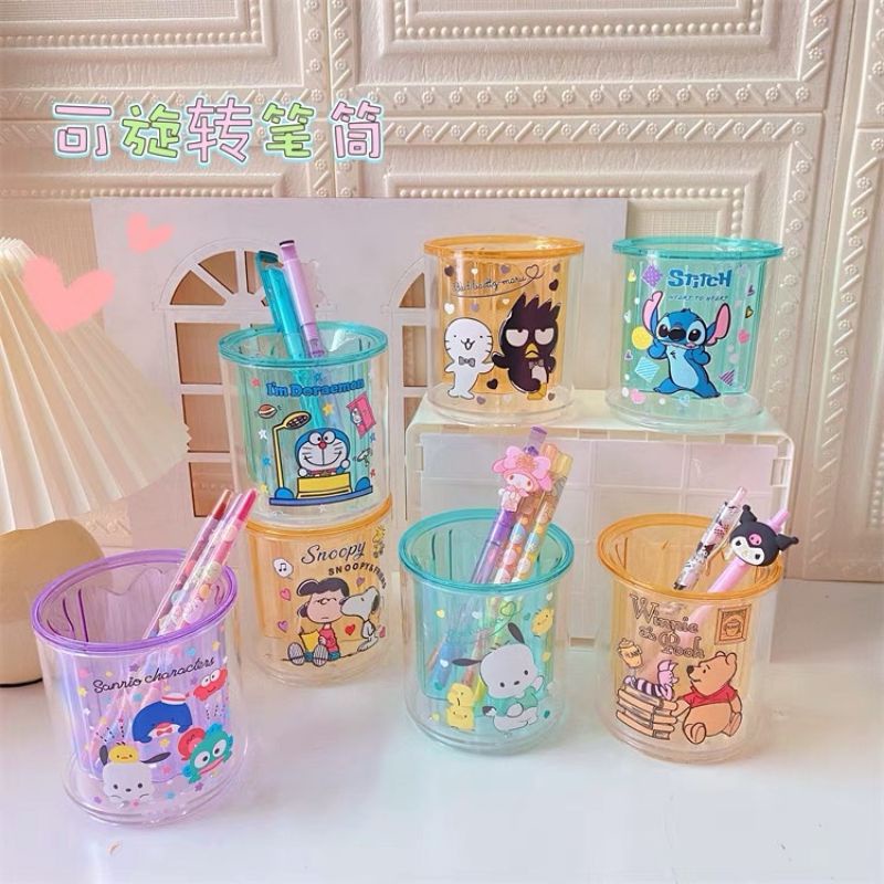 Wadah Tempat Stationery Pen Holder Putar Snoopy Stitch Melody Pooh Cinnamoroll