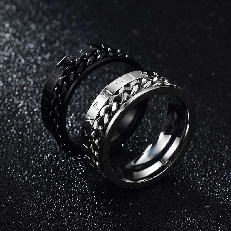 Beautylife Indah Pria Hitam Perak Rantai Punk Stainless Steel Spinner Pernikahan Band Cincin