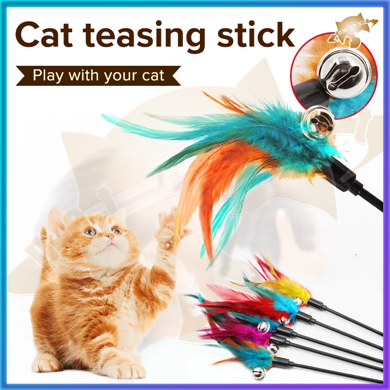 Mainan Lucu Tongkat Kucing Berbulu Dengan Pegas Dan Penghisap Warna Warni Berelatis Cerah Dengan Lonceng Mainan Tongkat Kucing