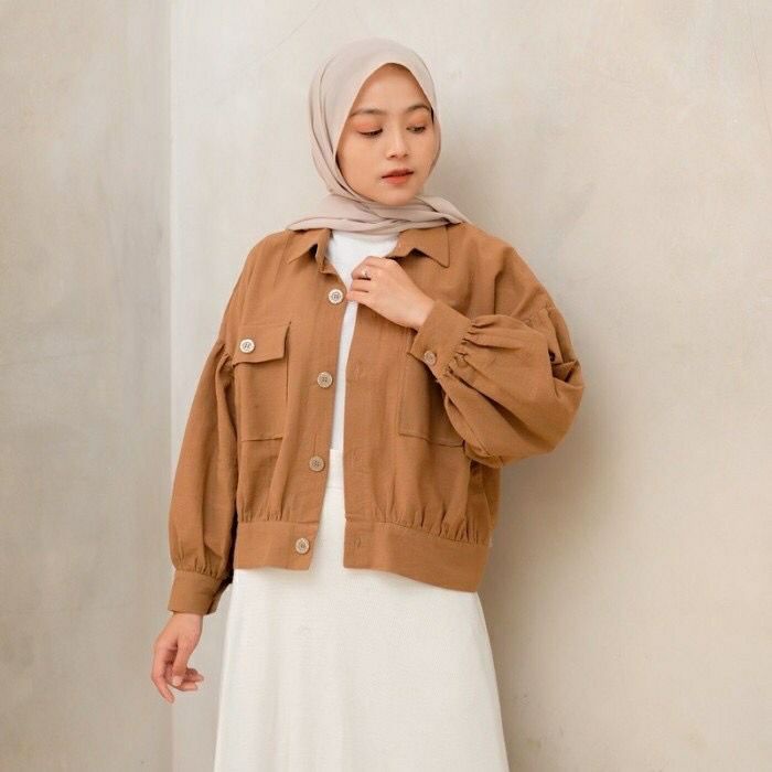 JAKET WANITA OLINE BUTTON MOCCA