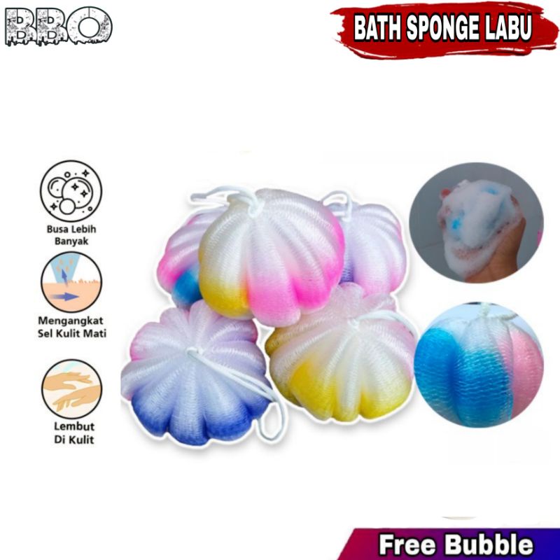 Spons Mandi Bentuk Labu Bath Sponge Puff Spon Mandi Rainbow