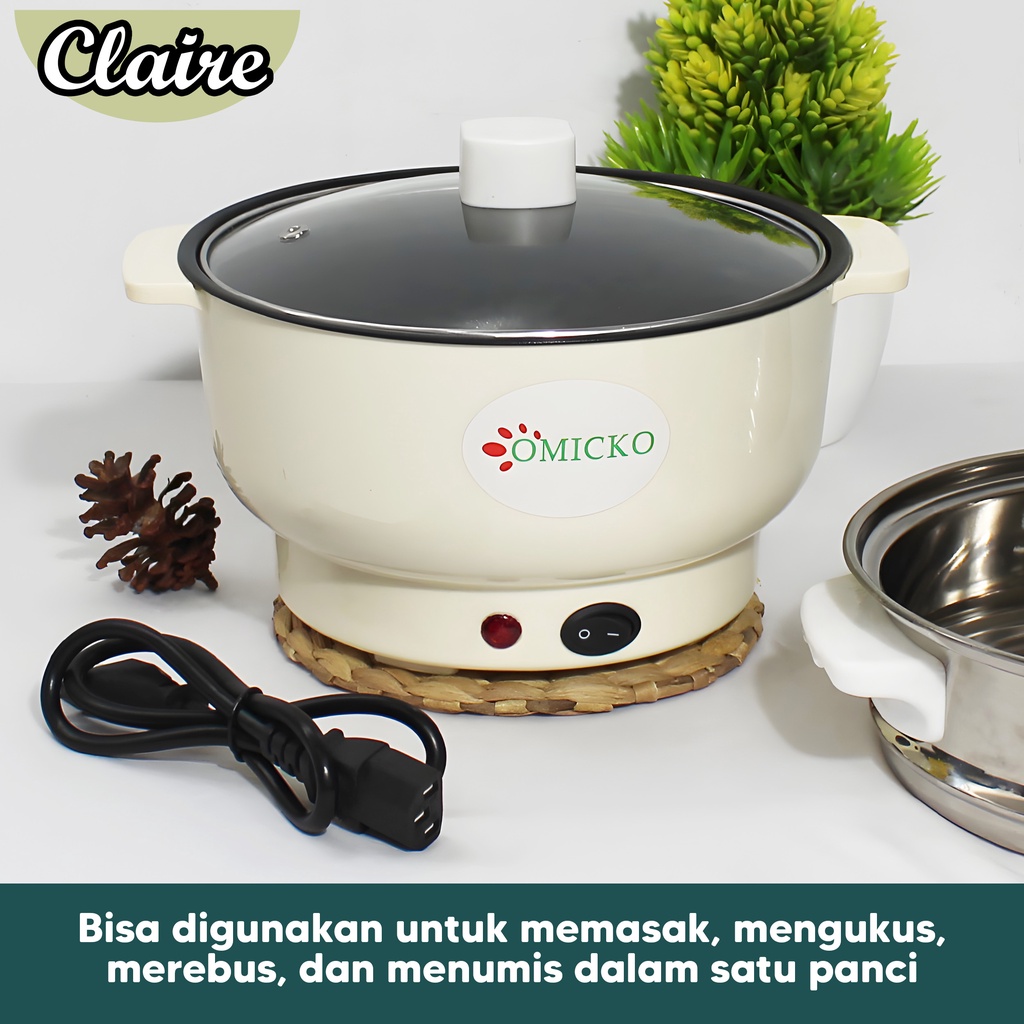 Panci Elektrik Serbaguna OM6305 / Panci Listrik 2 in 1 / Electric Cooking Pot Free Steamer Stainless