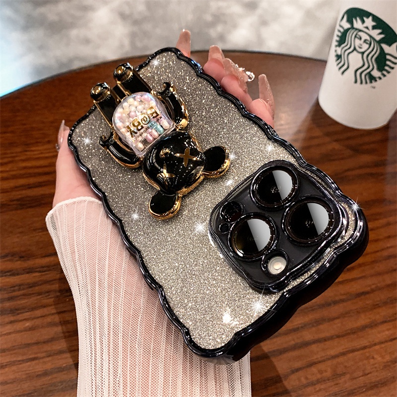 Juji Stand 3D Mewah Baru Untuk Iphone 14 Pro Max Plus 13 12 11 Pro Max Fun Creative360° Berputar Kartun Beruang Kekerasan Penuh Tertutup TPU Perlindungan Shock Case Lembut