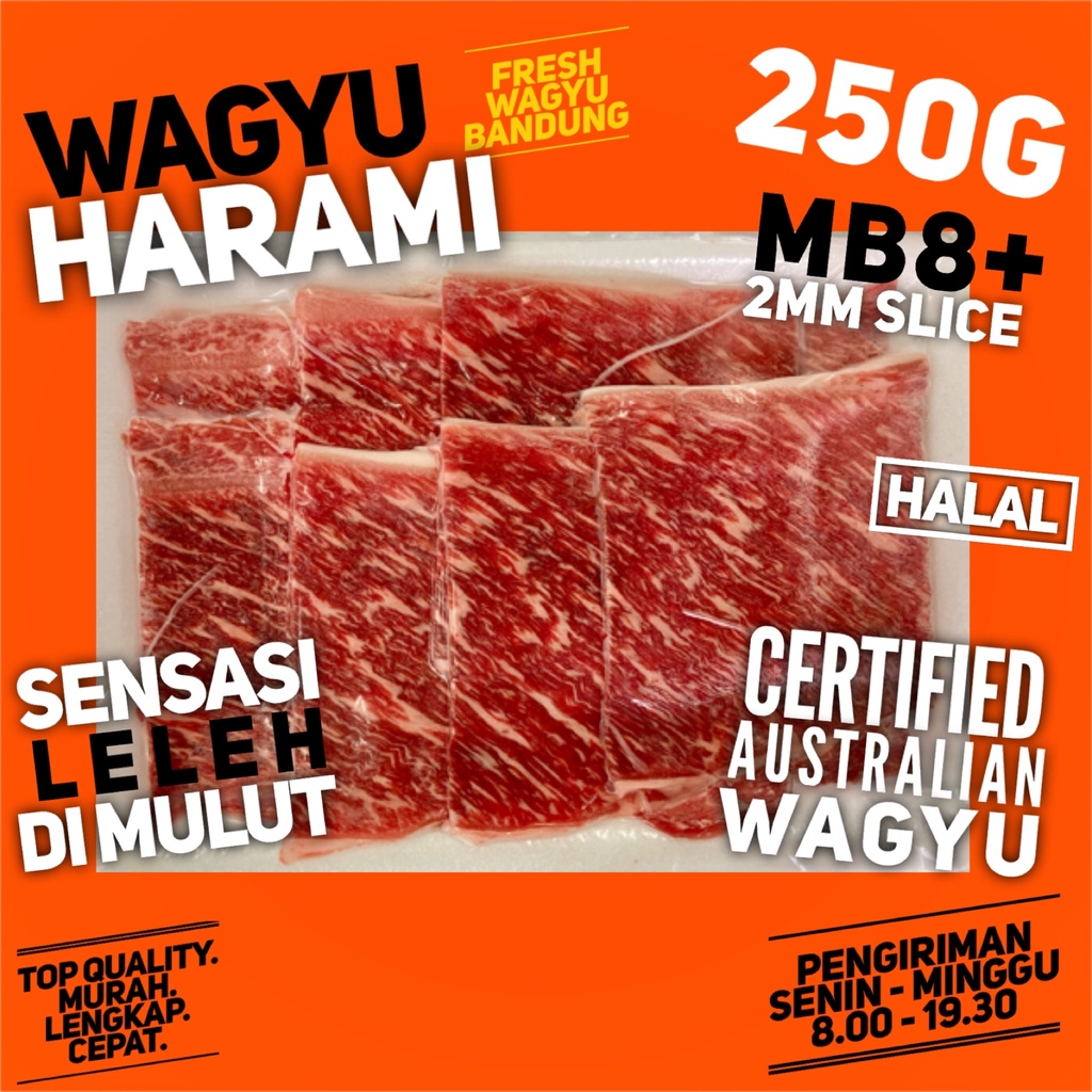 

WAGYU BEEF SLICE HARAMI LOW FAT MB8+ HALAL AUSTRALIA Daging Wagyu Iris Tipis 2MM Shabu Suki Yakiniku Teppanyaki