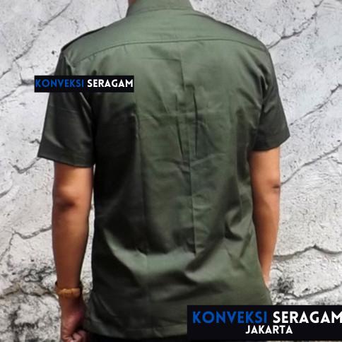 PDL Baju Kemeja Seragam Kerja Pakaian Dinas Lapangan Hijau Army Bordir