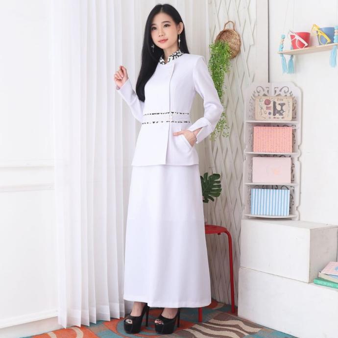 Blazer Batik Wanita 7007 Putih Set Rok 7007 Terbaru