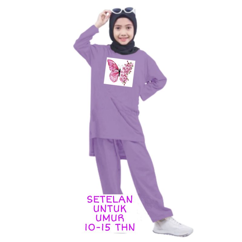 Setelan Anak Perempuan Remaja Bahan Kaos Babyterry Kaos Lengan panjang dan Celana panjang Oversixze XXL 10 11 12 13 14 15 Tahun . One Set Anak Perempuan Terbaru 2023 Viral Stelan Remaja Kekinian Setelan Baju Anak Tanggung Kupu Kupu