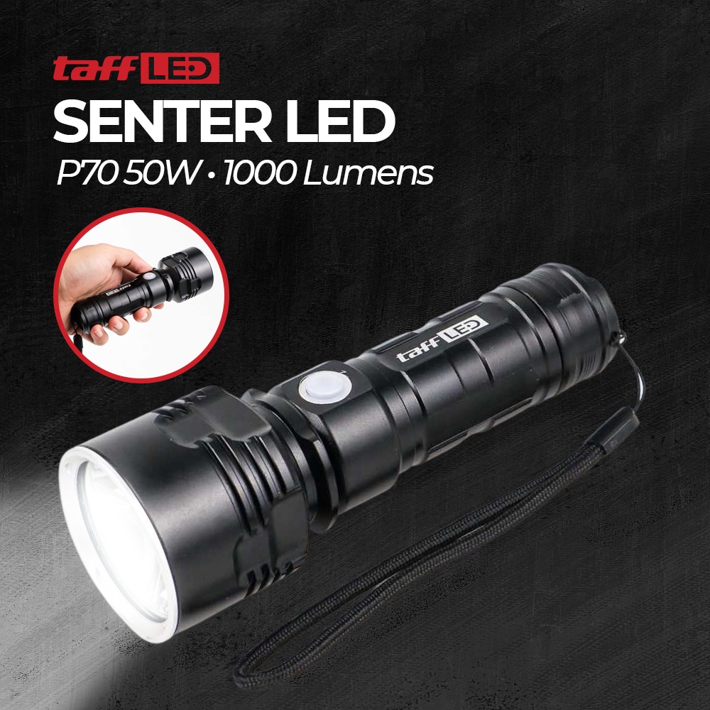 Senter LED USB Rechargeable P70 50W 1000 Lumens with 26650 Battery - XLMP70 - 7RFL1NBK Black