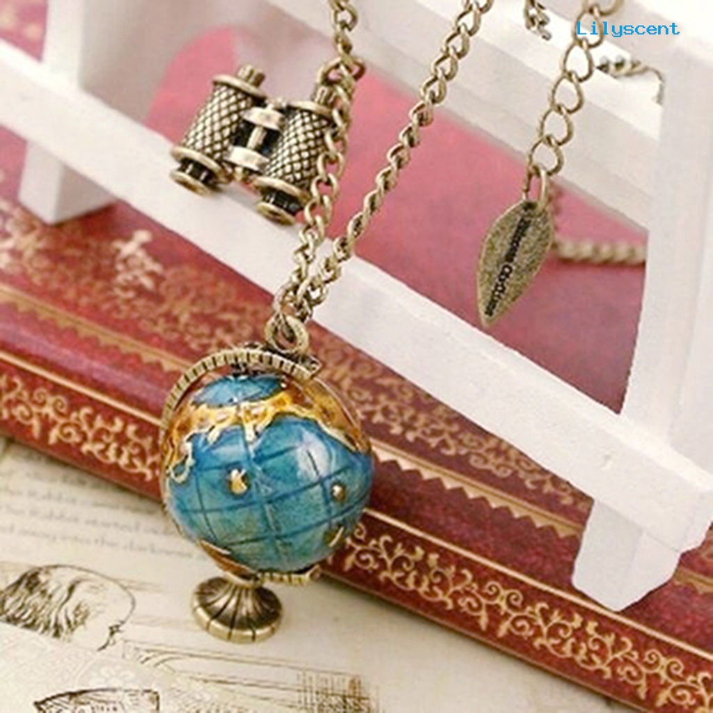 Ls Rantai Kalung Sweater Vintage Creative Alloy Rotatable Globe Teropong Untuk Wanita