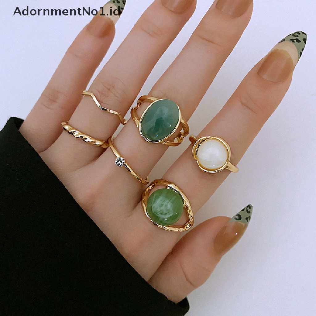 [AdornmentNo1] 5/6pcs Emerald Ring Knuckle Rings Untuk Wanita Gadis Fashion Perhiasan Aksesoris Wanita Gadis Knuckle Ring Finger Rings Set Hadiah [ID]