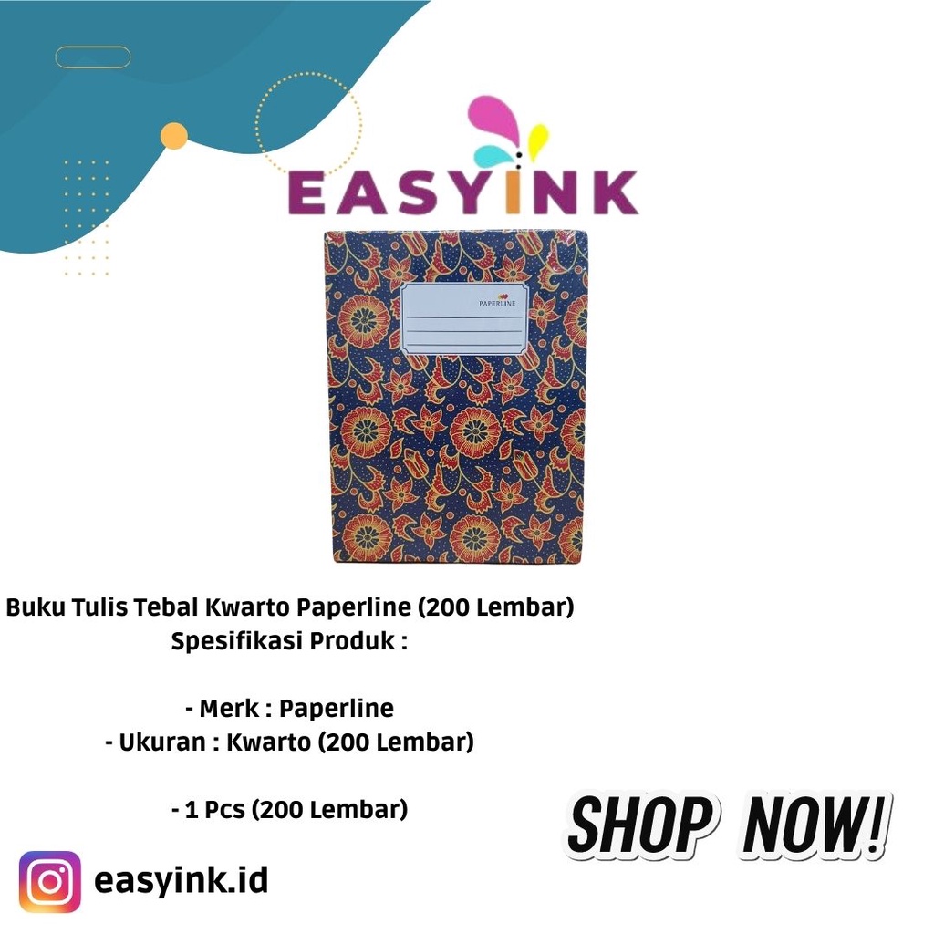 

Buku Tulis Hard Cover Kwarto / Quarto Paperline 200 lembar