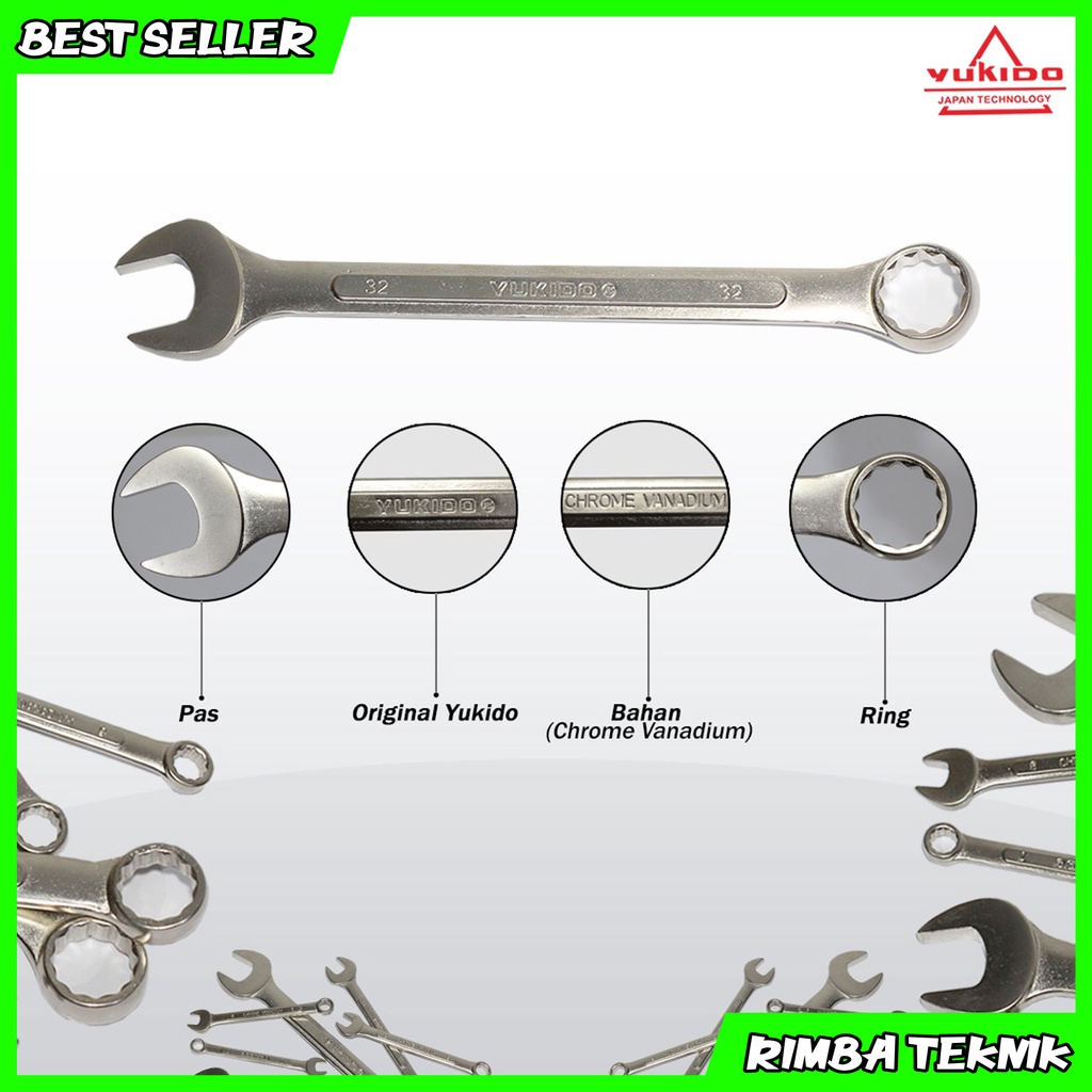 PROMO !! Kunci Ring Pas 21 mm Chrome Vanadium Steel Combination Wrench YUKIDO