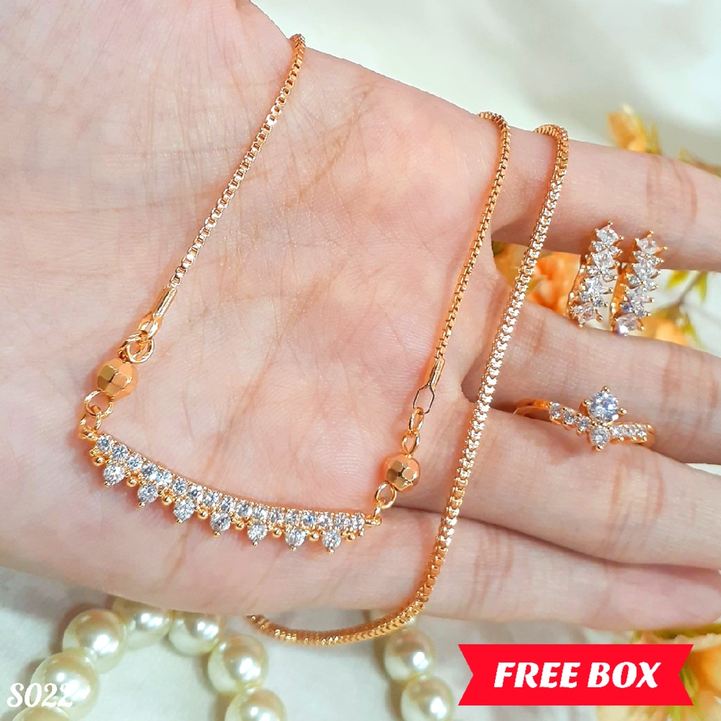 PGX Set Perhiasan Xuping Cincin Gelang Kalung Anting Lapis Emas - S022