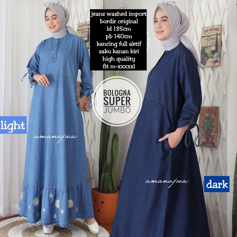 Gamis Wanita Super Jumbo Terbaru LD 135 Big Size Dress Fit To M-XXXXXL Bahan Jeans Import