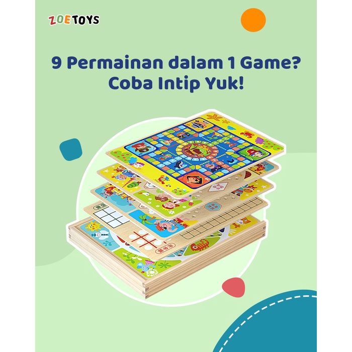 Zoetoys 9in1 Wooden Board Game | Permainan Papan ludo ular tangga