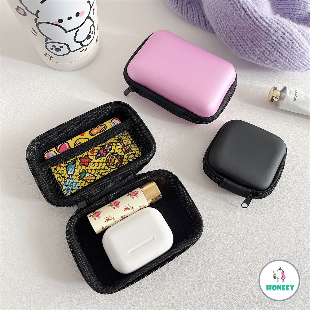 Sederhana Portabel Mini Ritsleting Hard Earbuds Memory Card Headphone Case Earphone Holder Case Tas Penyimpanan Kantong Kotak Kabel USB Organizer Panas