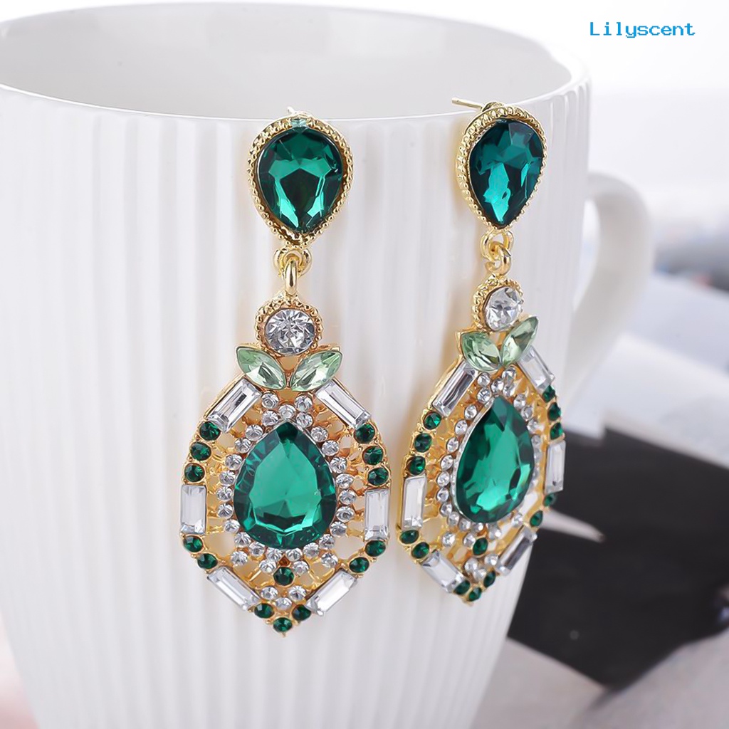 [LS] Anting Wanita Bentuk Tetesan Air Mata Besar Menjuntai Zinc Alloy Berlian Imitasi Earrings Jewelry Untuk Pesta