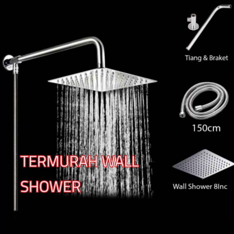 (SerbaSerbi)Shower Pancuran Kamar Mandi Bagus Rainfall 8 inch Stainless Satu Set / Shower mandi Tanpa Bobok Terlaris