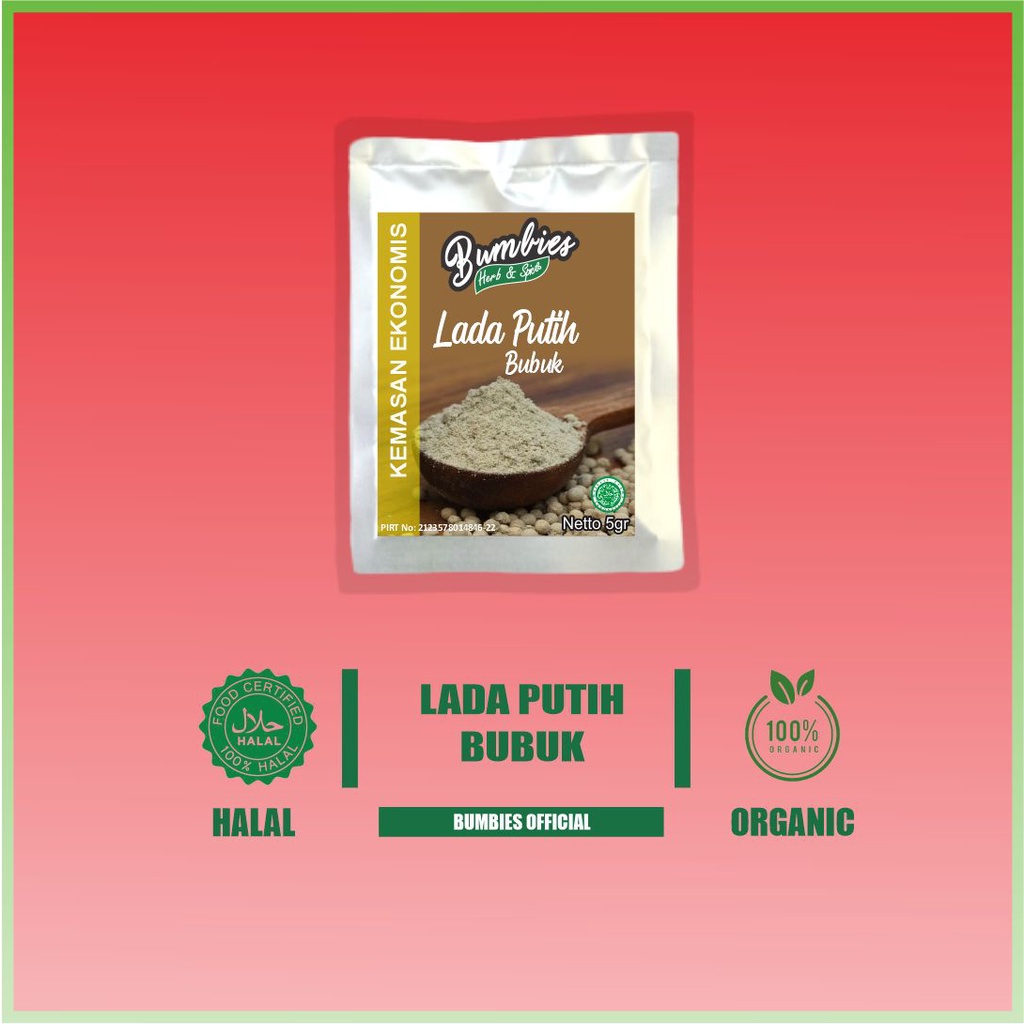 

Lada Putih Bubuk 5gram EKONOMIS Bumbies Product | Finely Ground White Pepper | Merica Putih | Bumbu Rempah | Bumbu Instant