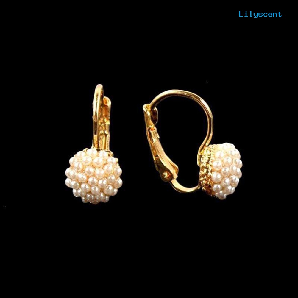 [LS] Fashion Wanita Bulat Mutiara Imitasi Pesona Leverback Anting Tindik Perhiasan Hadiah