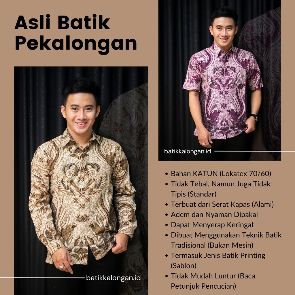 Batik Pria Lengan Pendek Premium BATIK AZMIL HRB026 motif KERATONAN Kode 002 size M L XL XXL