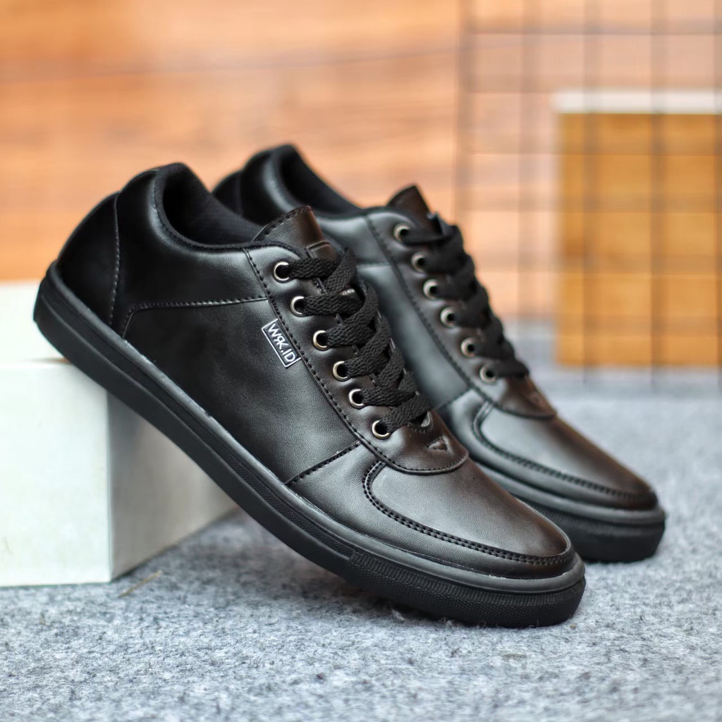 BURAY - Sepatu Pria Casual santai - Sepatu Sneaker Pria Kulit Tali FULL BLACK PUTIH Original - Sepatu Formal Pria Dewasa Kerja Kantor Kondangan Fasion Trandy
