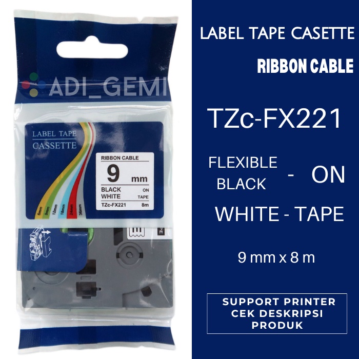 

Compatible Label Tape Brother TZc-FX221 Flexible Black On White 9mm