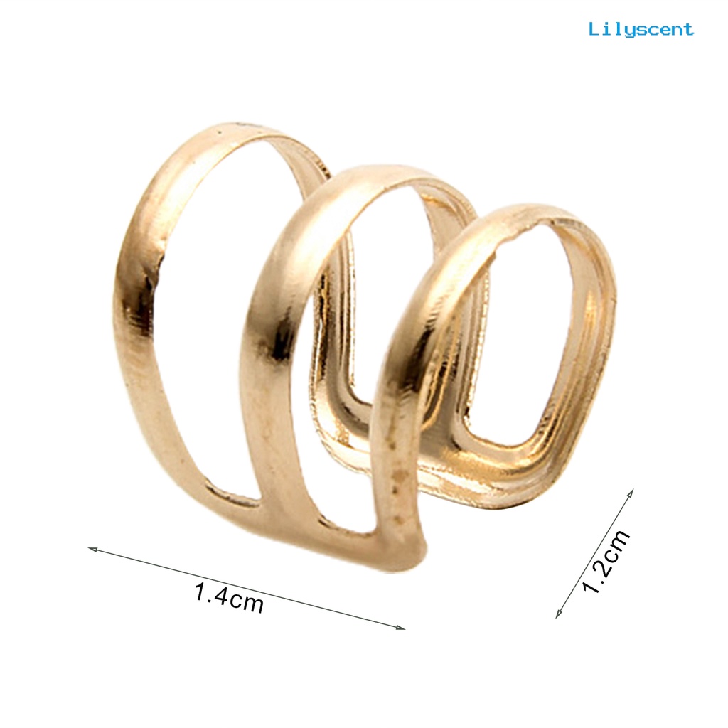 [LS] 1pc Manset Klip Telinga Simple Dual Use Women Adjustable 3-Ring Cincin Jari Hollow Untuk Travel Belanja