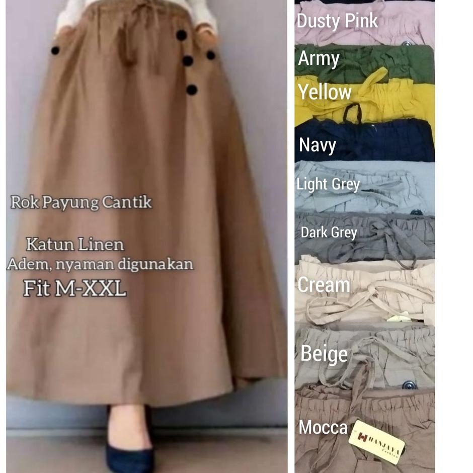 ROK KATUN LINEN RAMI PANJANG PAYUNG/ROK LEBAR MAYUNG. ROK REMAJA MUSLIM/ROK JUMBO ▪ PRN.30Ja23ᴬ