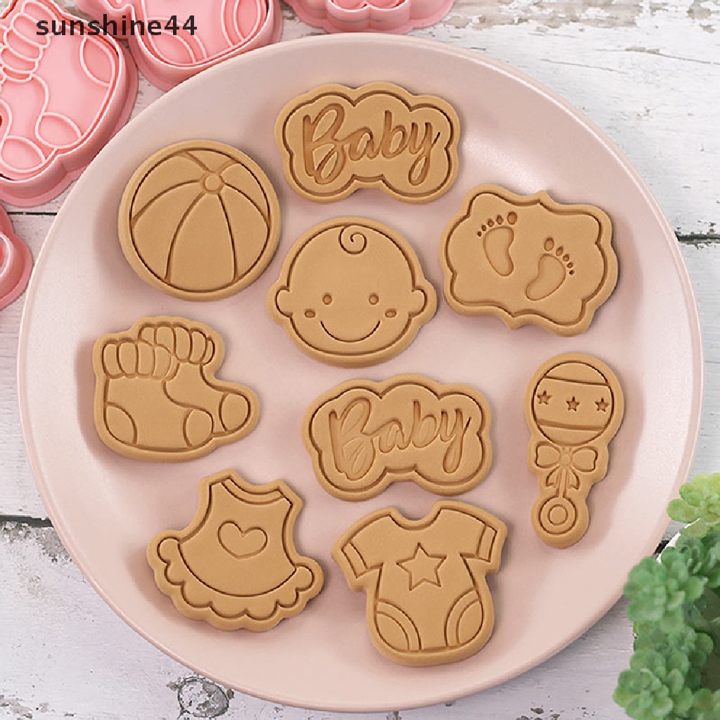 Sunshine 8pcs/Set DIY Bayi Kartun Biskuit Cetakan Cookie Cutter 3D Biskuit Cetakan Plastik Baking Cookie Stamp Cookie Decorag Tools.