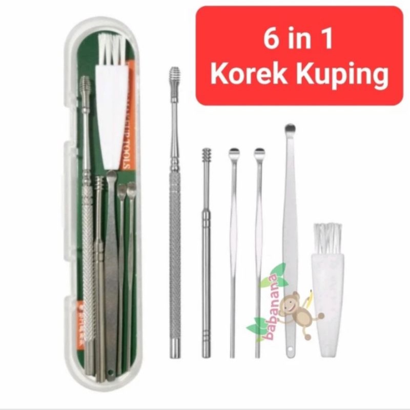 6 in 1 Korek Kuping Spiral Stainless Pembersih Kotoran Telinga