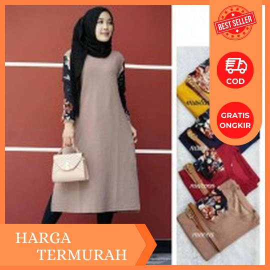 Arofah Tunik Atasan Wanita Dewasa Ceruty Import Premium Kekinian Motif Bunga Terbaru 2022 Mewah Halu