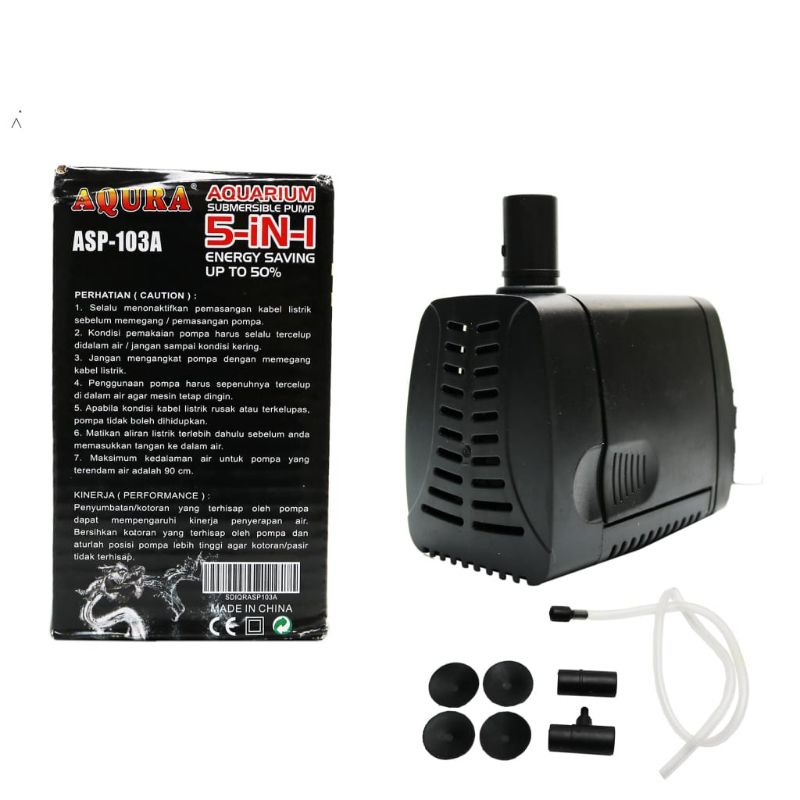 Pompa Kolam Hidroponik Submersible Pump Aquarium Power Head Aqura ASP-103A