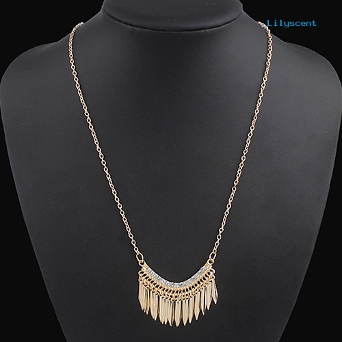 Ls Women's Golden Color Jumbai Pendent Rhinestone Choker Kalung Pesta Rantai Panjang