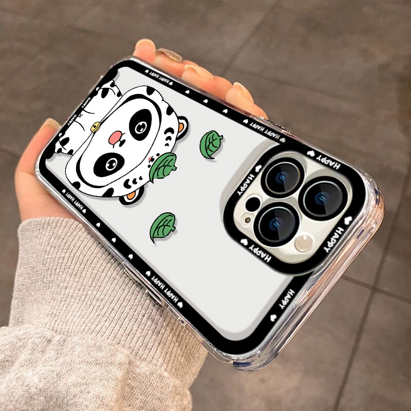 IPHONE Soft Case Panda Lucu Kompatibel Untuk Iphone13 14 11 12 Pro Max XS XR X8 7 6S Plus Casing Hp Mini Transparan TPU Silikon Shockproof Clear Cover