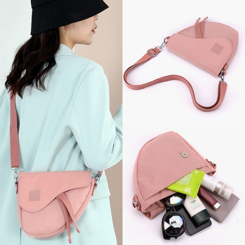 TAS SELEMPANG WANITA SLING BAG REMAJA KEKINIAN LUCU IMPORT KANVAS PINK SENATIA TA724P3 KOREA BATAM SIMPLE PREMIUM BRANDED FASHION CASUAL MURAH BATAM CEWEK BAHU SHOULDER