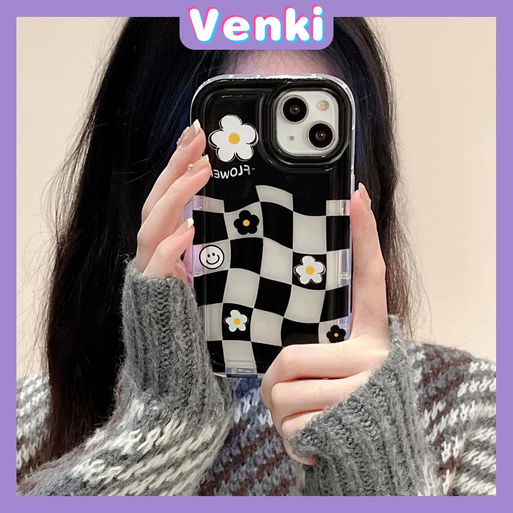 Case For iPhone 14 Pro Max TPU Soft Jelly Airbag Clear Case Checkerboard And Little Flowers Camera Protection Shockproof For iPhone 14 13 12 11 Plus Pro Max 7 Plus X XR