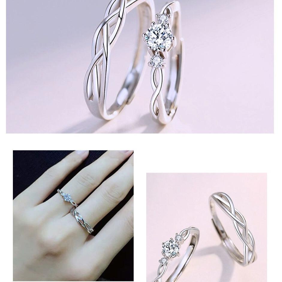 Cincin Couple Pasangan 2 Pcs / Set Model Terbuka All Size Adjustable Mahkota Berlian Hati untuk Wanita