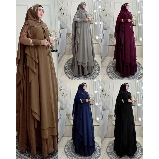 Ready baju syar'i terbaru Jubah set khimar hoodie  02 By dijah bisa COD